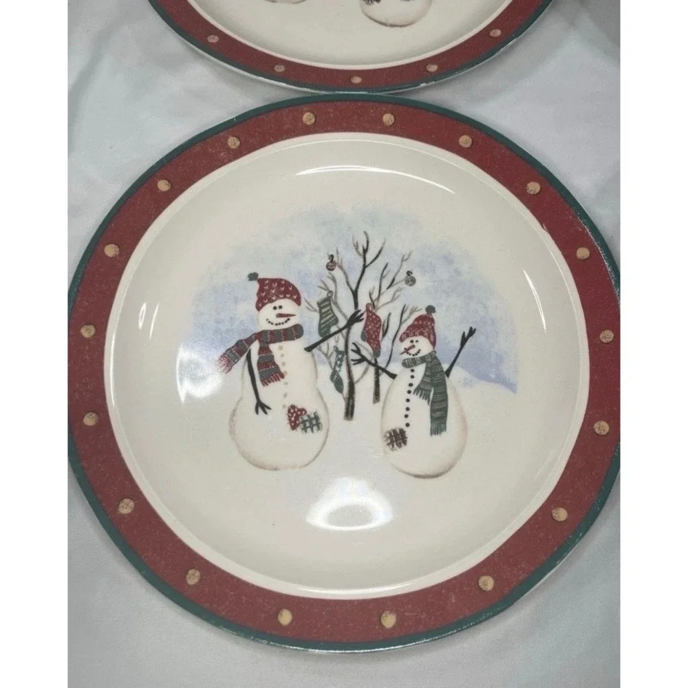 Royal Seasons Snowman Stoneware Dinner Plates Set of 4 Holiday Christmas 10.5 in